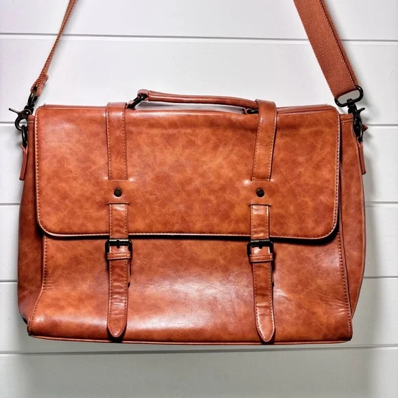 Leather Messenger Bag Vintage 15.6 Inch Laptop Briefcase Satchel Shoulder Bag - Picture 8 of 16